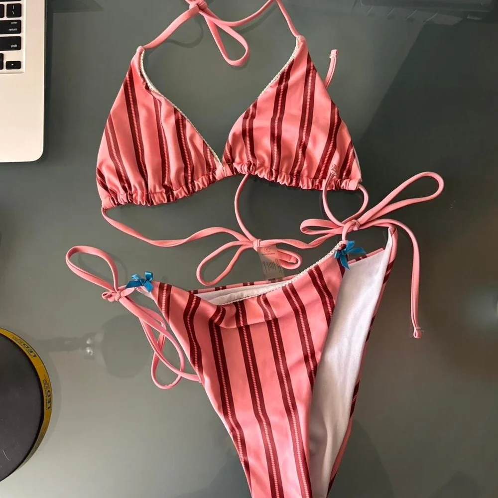 Coral striped bikini set 🍑
